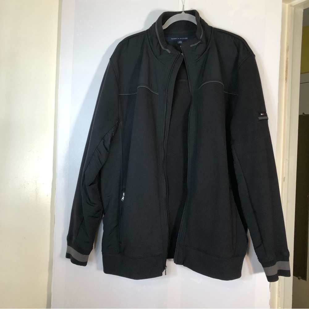 Tommy Hilfiger Men's Black Grey Zip Up Logo Bomber‎ Jacket Size XXL